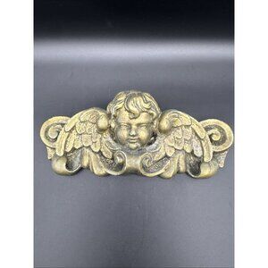 Vintage Cast Plaster Winged Angel Cherub 10.5” Wall Plaque Gold Ornate Art Decor